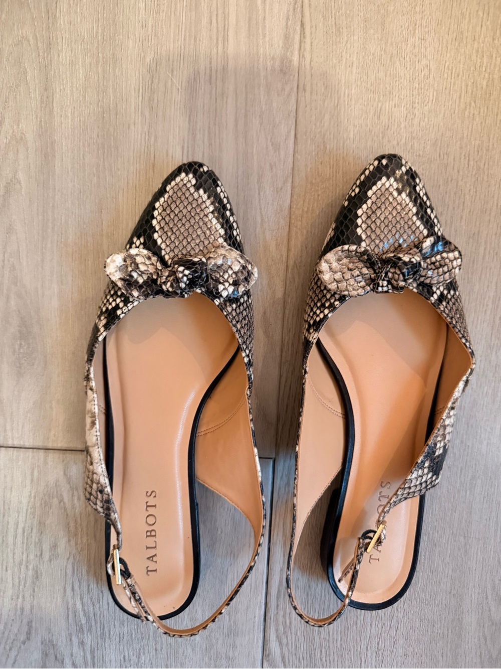 Talbots Women's Leather Animal Print Bow Slingback Low Heel Shoes  8.5